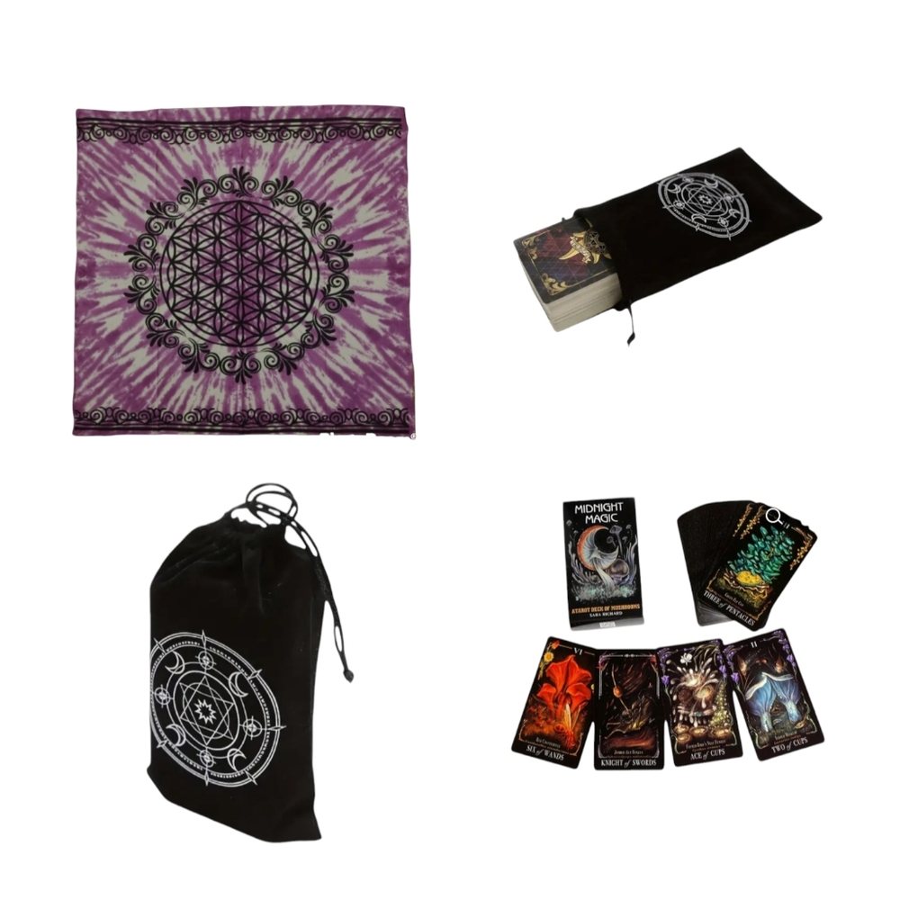 Midnight Magic Tarot & Tie Dyed Flower of Life Cloth